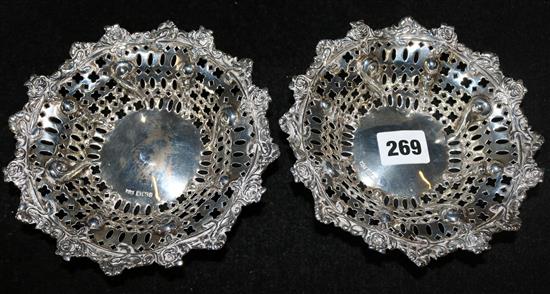 Pair of silver bon bon dishes